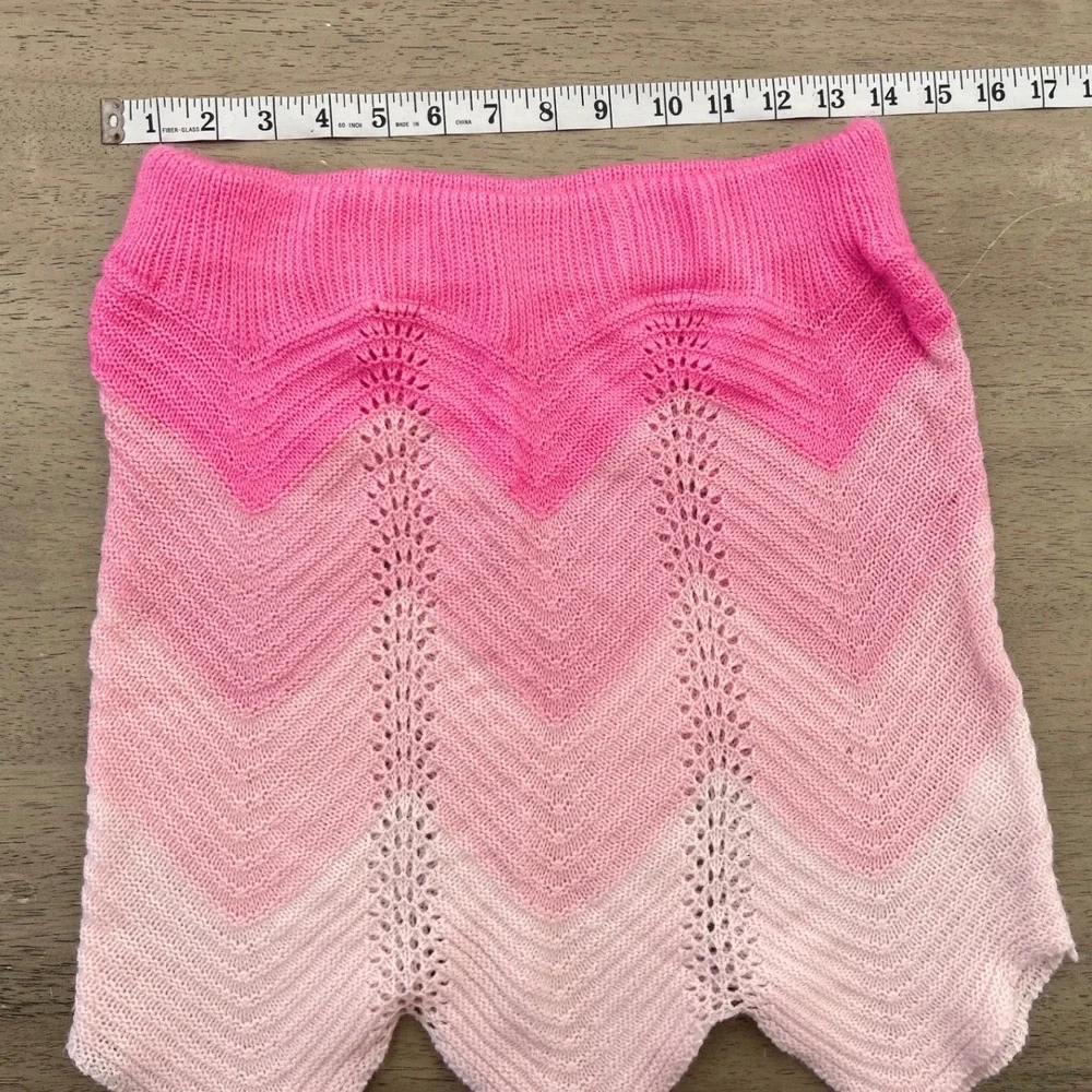 Pink Ombre Chevron Knit Mini Skirt Scalloped Hem Pointelle Size Large 528-11